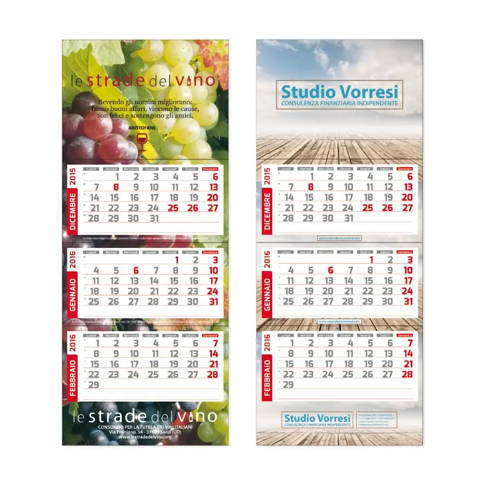 Calendario Trittico da muro Personalizzabile