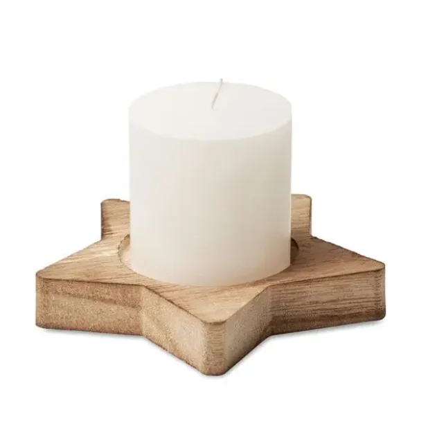 Candela con base in legno a forma di stella